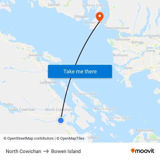 North Cowichan to Bowen Island map