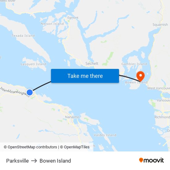 Parksville to Bowen Island map