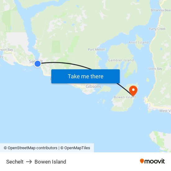 Sechelt to Bowen Island map