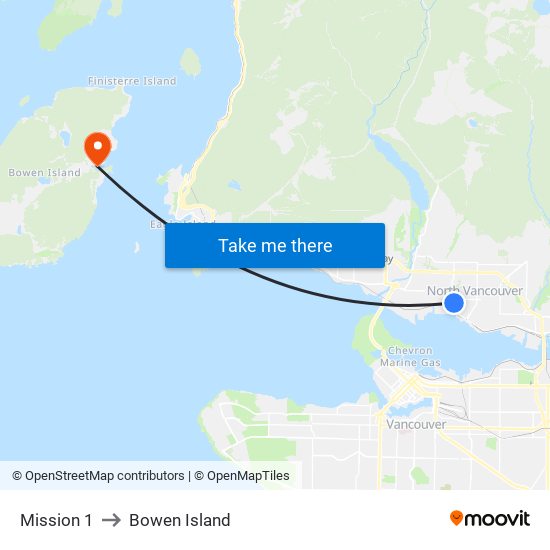 Mission 1 to Bowen Island map