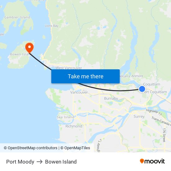 Port Moody to Bowen Island map