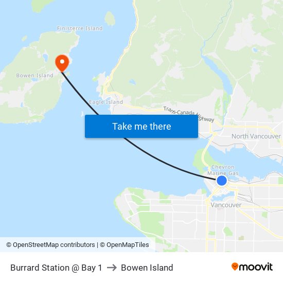 Burrard Station @ Bay 1 to Bowen Island map
