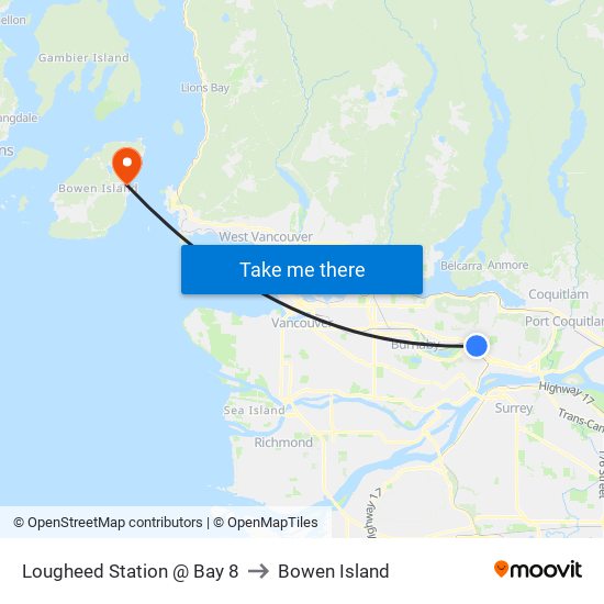 Lougheed Station @ Bay 8 to Bowen Island map