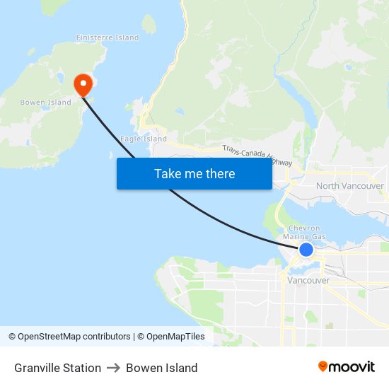 Granville Station to Bowen Island map