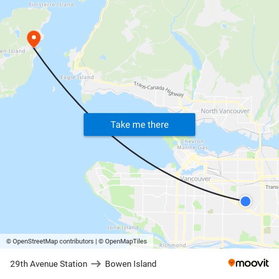 29th Avenue Station to Bowen Island map