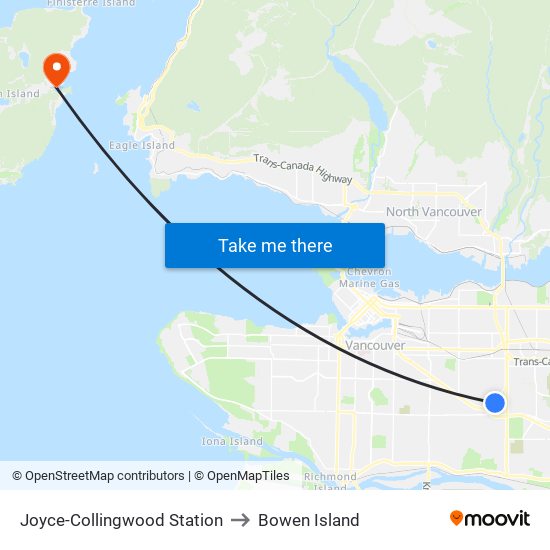 Joyce-Collingwood Station to Bowen Island map
