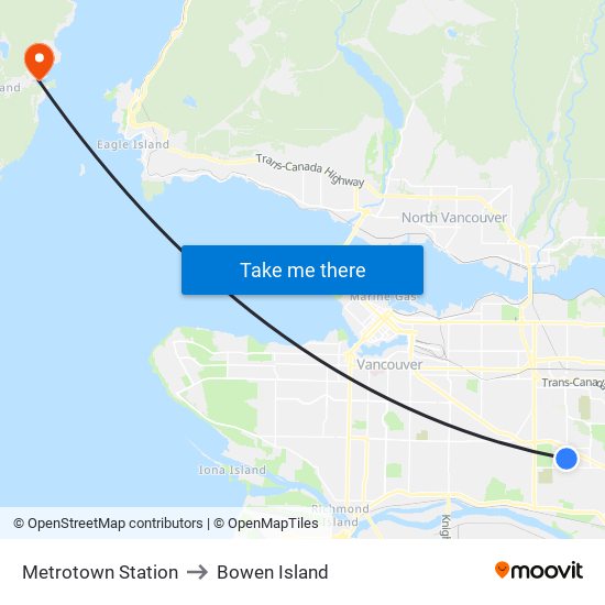 Metrotown Station to Bowen Island map