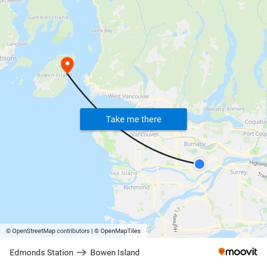 Edmonds Station to Bowen Island map