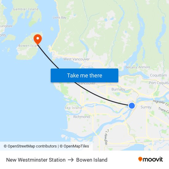 New Westminster Station to Bowen Island map