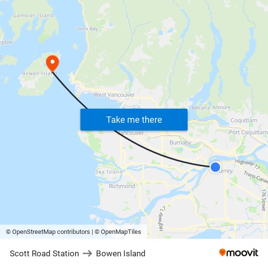Scott Road Station to Bowen Island map