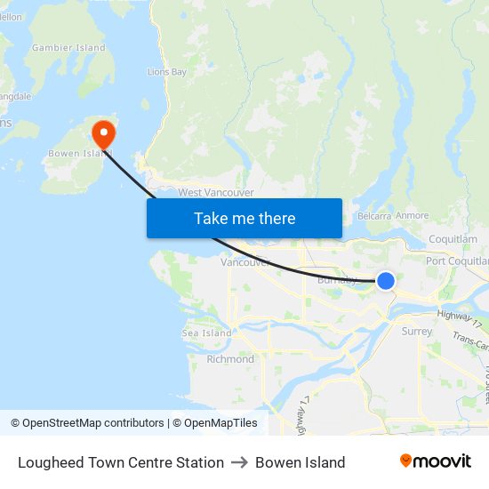 Lougheed Town Centre Station to Bowen Island map