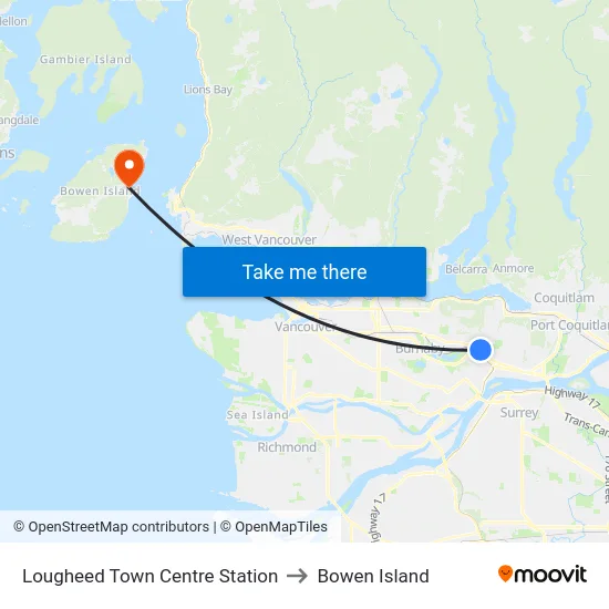 Lougheed Town Centre Station to Bowen Island map