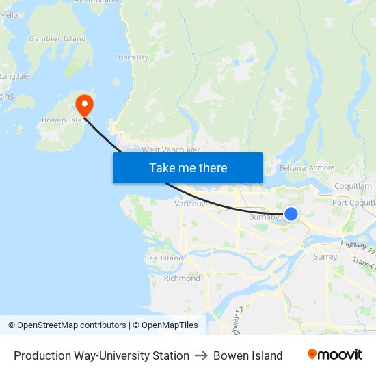 Production Way-University Station to Bowen Island map