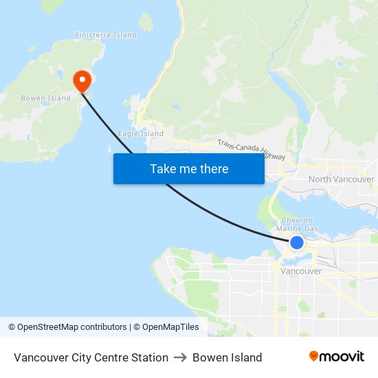 Vancouver City Centre Station to Bowen Island map
