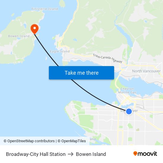 Broadway-City Hall Station to Bowen Island map