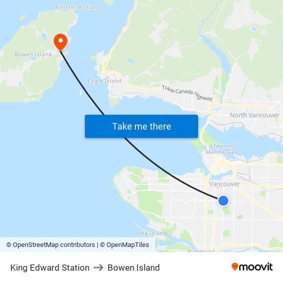 King Edward Station to Bowen Island map