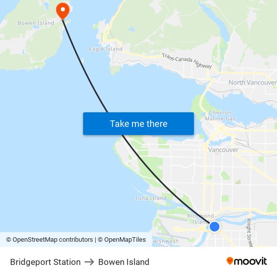 Bridgeport Station to Bowen Island map