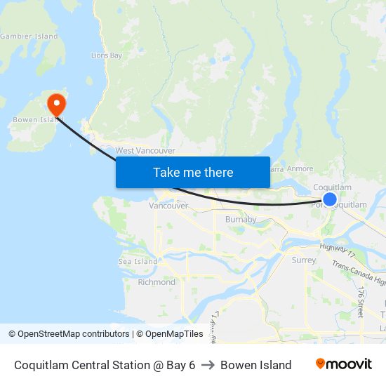 Coquitlam Central Station @ Bay 6 to Bowen Island map