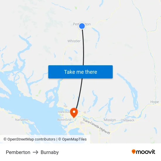 Pemberton to Burnaby map