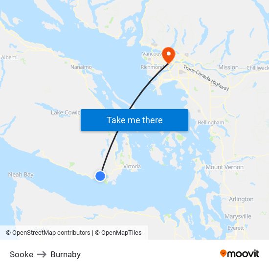 Sooke to Burnaby map