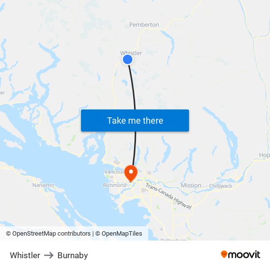 Whistler to Burnaby map