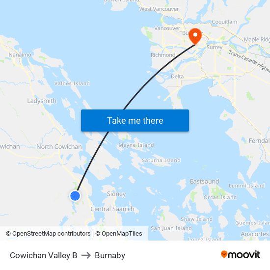 Cowichan Valley B to Burnaby map