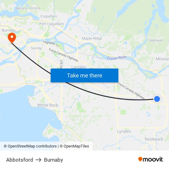 Abbotsford to Burnaby map