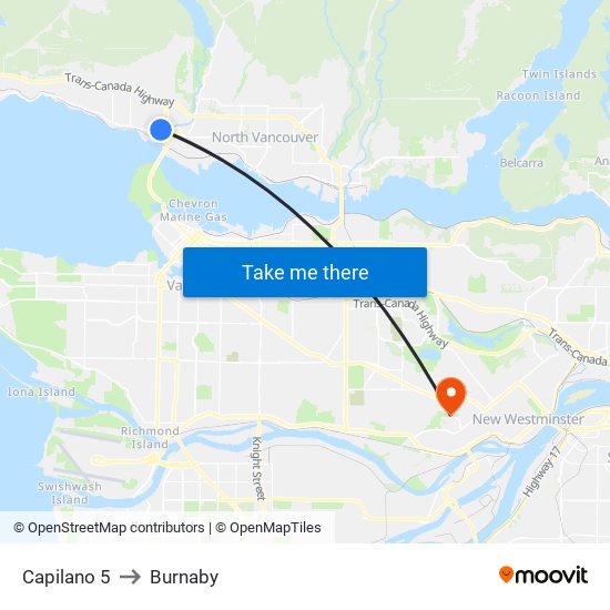 Capilano 5 to Burnaby map