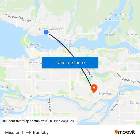 Mission 1 to Burnaby map