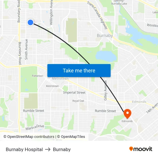Burnaby Hospital to Burnaby map