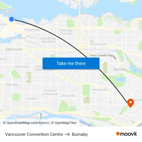 Vancouver Convention Centre to Burnaby map