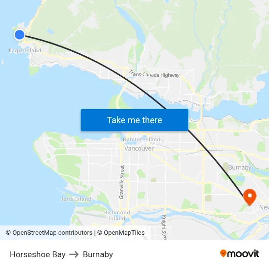 Horseshoe Bay to Burnaby map