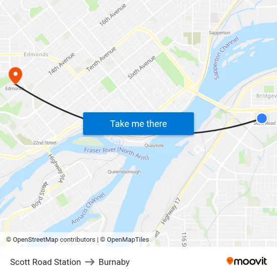 Scott Road Station to Burnaby map