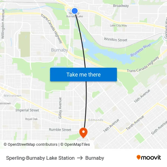 Sperling-Burnaby Lake Station to Burnaby map