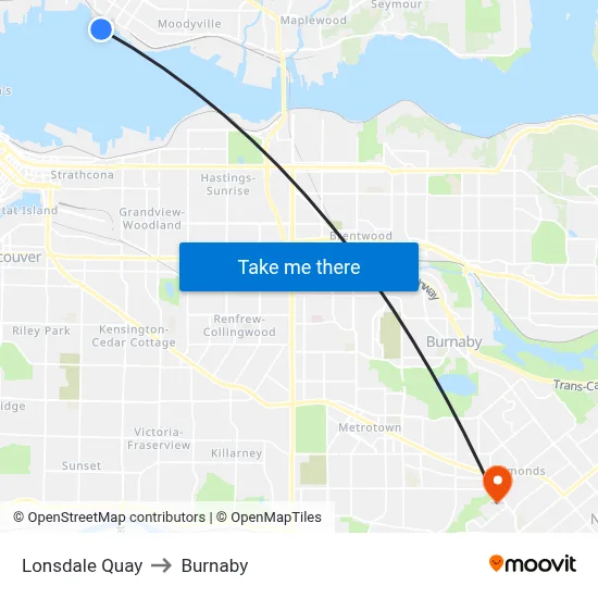 Lonsdale Quay to Burnaby map
