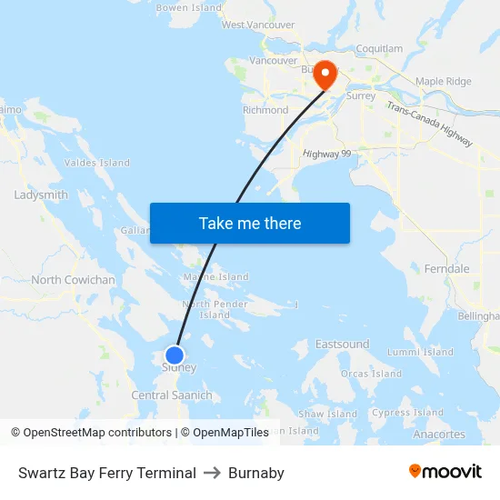 Swartz Bay Ferry Terminal to Burnaby map