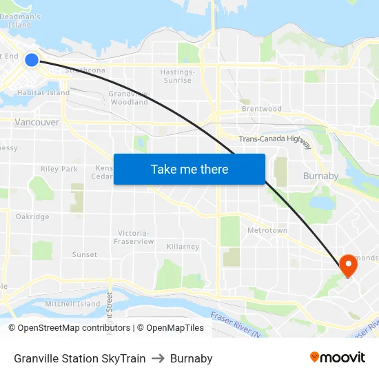 Granville Station SkyTrain to Burnaby map