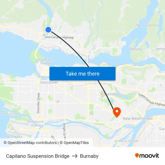 Capilano Suspension Bridge to Burnaby map