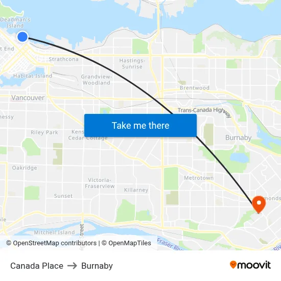 Canada Place to Burnaby map