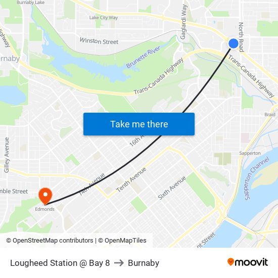 Lougheed Station @ Bay 8 to Burnaby map