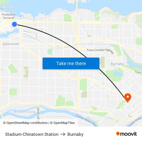 Stadium-Chinatown Station to Burnaby map