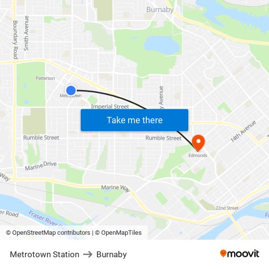 Metrotown Station to Burnaby map