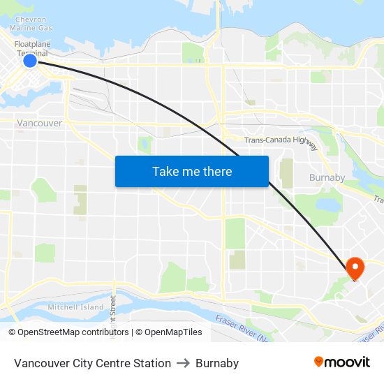 Vancouver City Centre Station to Burnaby map