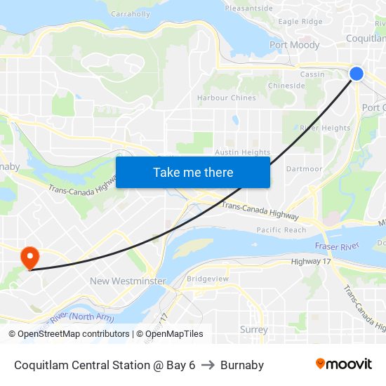 Coquitlam Central Station @ Bay 6 to Burnaby map