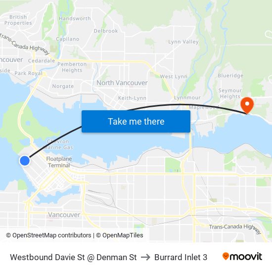 Westbound Davie St @ Denman St to Burrard Inlet 3 map