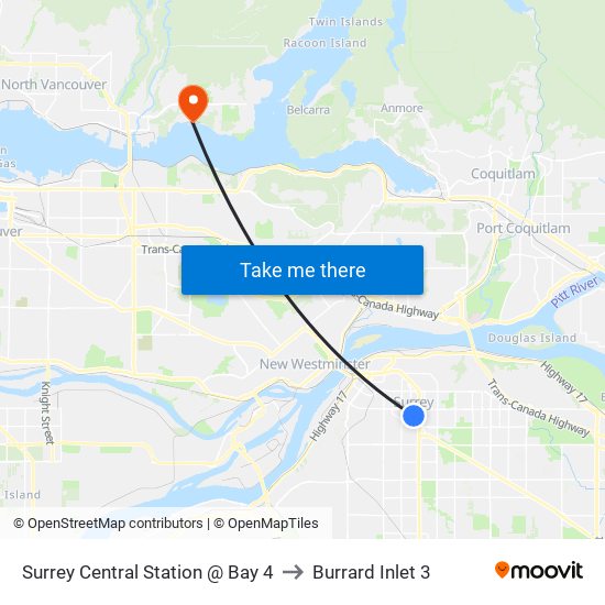 Surrey Central Station @ Bay 4 to Burrard Inlet 3 map