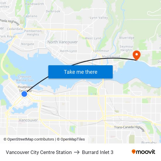 Vancouver City Centre Station to Burrard Inlet 3 map