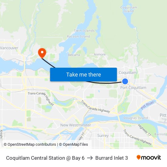 Coquitlam Central Station @ Bay 6 to Burrard Inlet 3 map