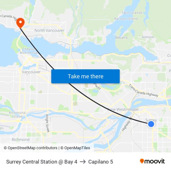 Surrey Central Station @ Bay 4 to Capilano 5 map