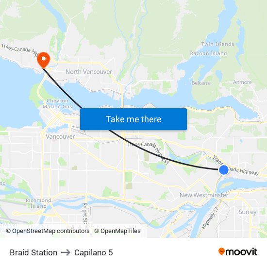 Braid Station to Capilano 5 map